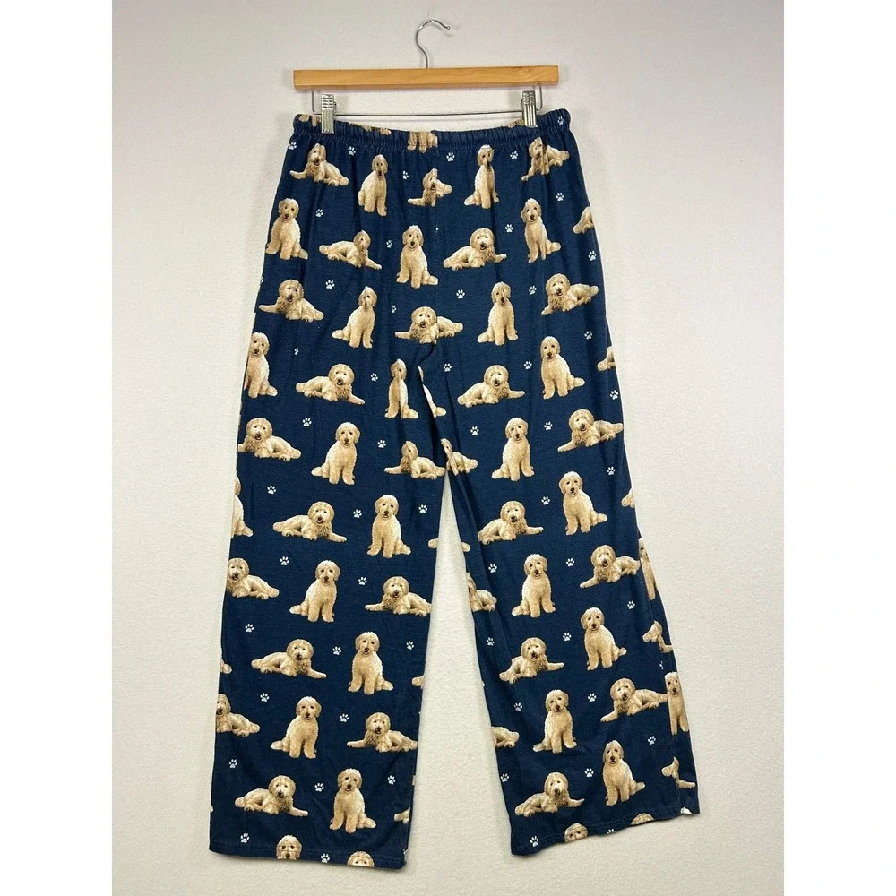 Dog Lover Comfies Unisex Large Navy Blue Golden Doodle Print Pajama Lounge Pants - Picture 2 of 11